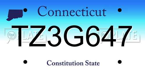 TZ3G647 Connecticut License Plate