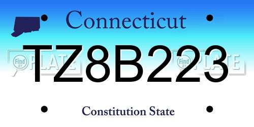 TZ8B223 Connecticut License Plate