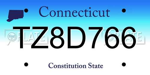 TZ8D766 Connecticut License Plate