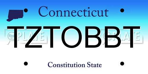 TZTOBBT Connecticut License Plate
