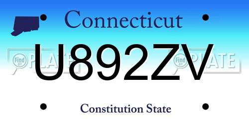 U892ZV Connecticut License Plate