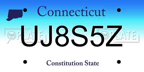UJ8S5Z Connecticut License Plate