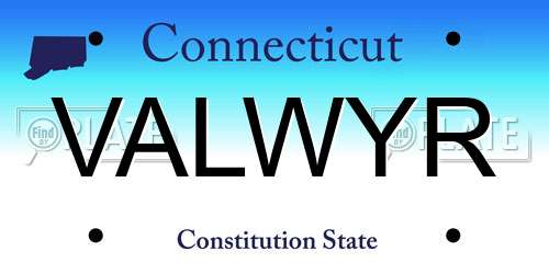VALWYR Connecticut License Plate