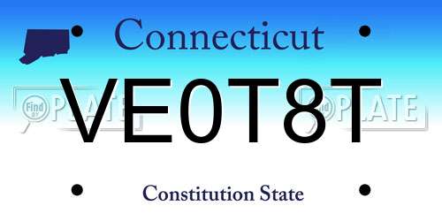 VE0T8T Connecticut License Plate