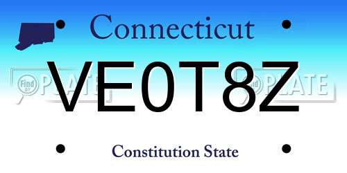 VE0T8Z Connecticut License Plate