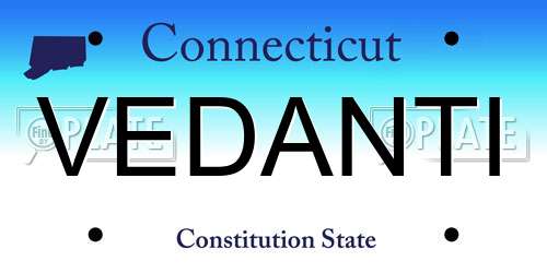 VEDANTI Connecticut License Plate