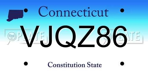 VJQZ86 Connecticut License Plate