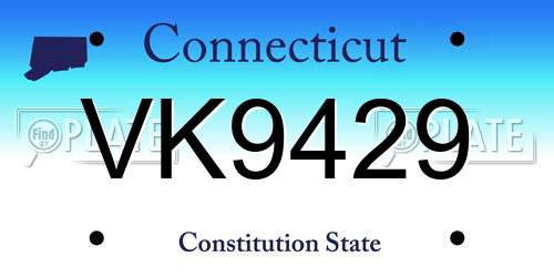 VK9429 Connecticut License Plate