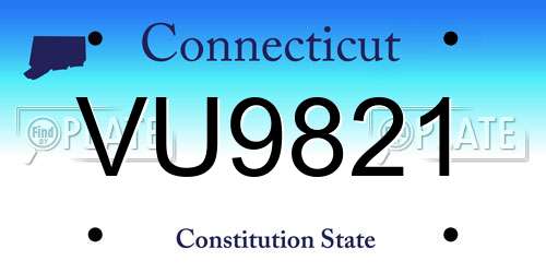 VU9821 Connecticut License Plate