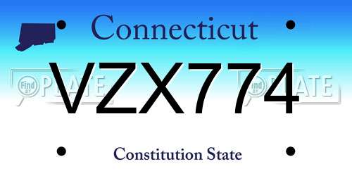 VZX774 Connecticut License Plate