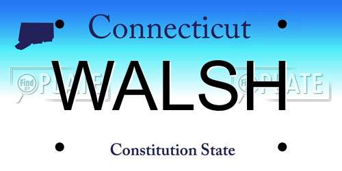 WALSH Connecticut License Plate