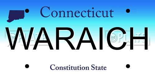 WARAICH Connecticut License Plate