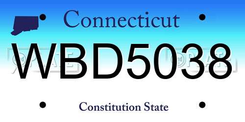 WBD5038 Connecticut License Plate
