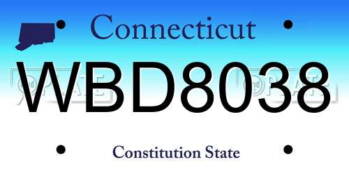WBD8038 Connecticut License Plate