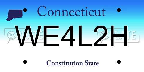 WE4L2H Connecticut License Plate