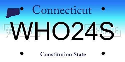 WHO24S Connecticut License Plate