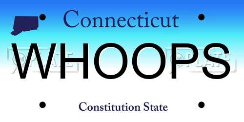 WHOOPS Connecticut License Plate