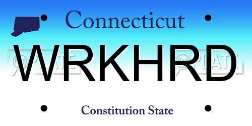 WRKHRD Connecticut License Plate