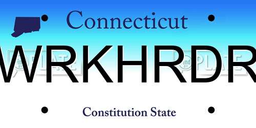 WRKHRDR Connecticut License Plate