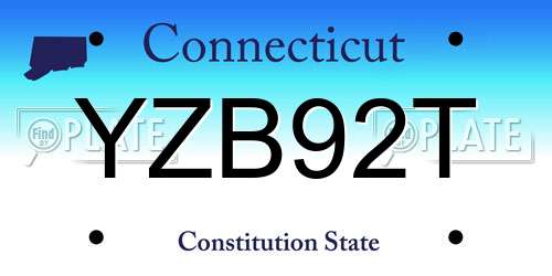 YZB92T Connecticut License Plate