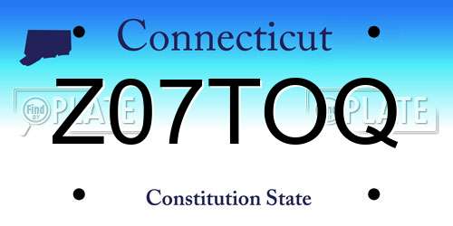 Z07TOQ Connecticut License Plate