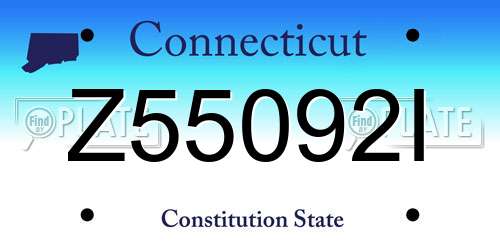 Z55092I Connecticut License Plate