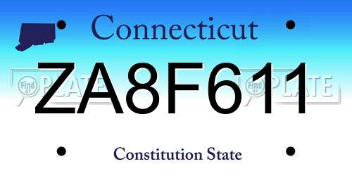 ZA8F611 Connecticut License Plate