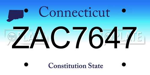 ZAC7647 Connecticut License Plate