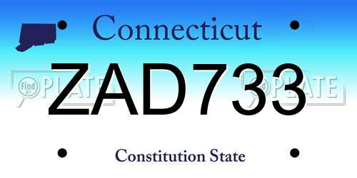 ZAD733 Connecticut License Plate