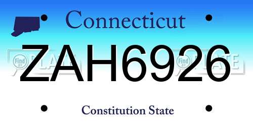 ZAH6926 Connecticut License Plate
