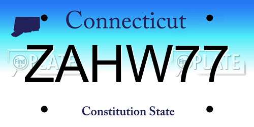 ZAHW77 Connecticut License Plate