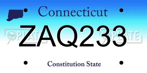 ZAQ233 Connecticut License Plate