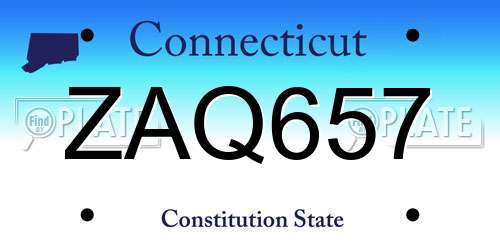 ZAQ657 Connecticut License Plate