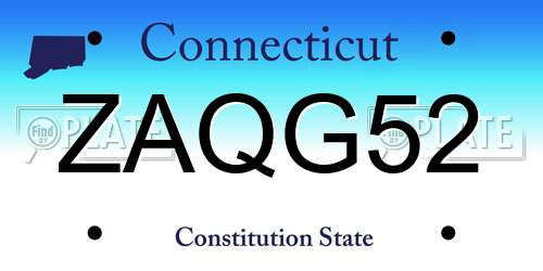 ZAQG52 Connecticut License Plate