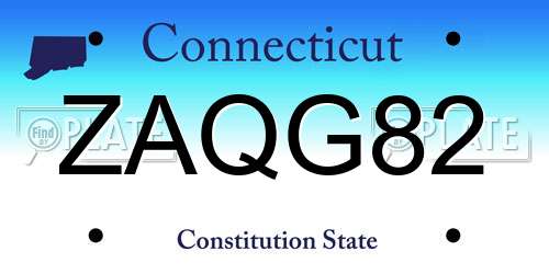 ZAQG82 Connecticut License Plate