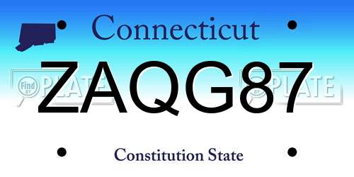 ZAQG87 Connecticut License Plate