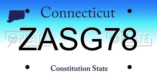 ZASG78 Connecticut License Plate