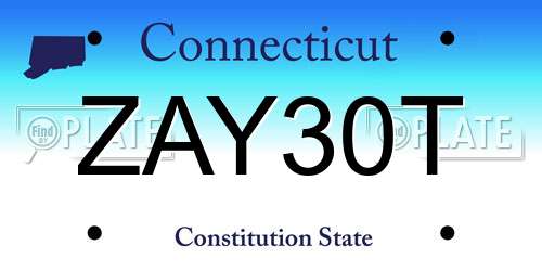 ZAY30T Connecticut License Plate