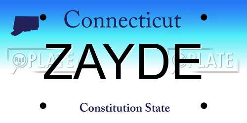 ZAYDE Connecticut License Plate