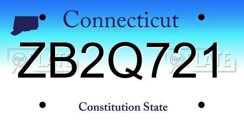 ZB2Q721 Connecticut License Plate