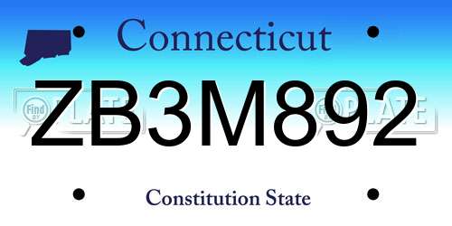 ZB3M892 Connecticut License Plate