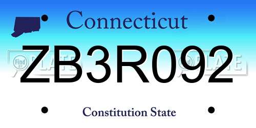 ZB3R092 Connecticut License Plate