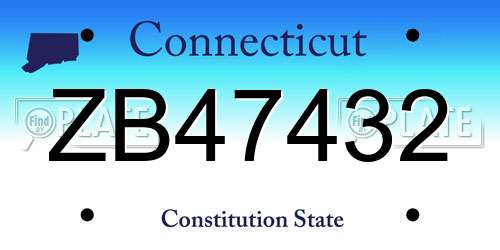 ZB47432 Connecticut License Plate