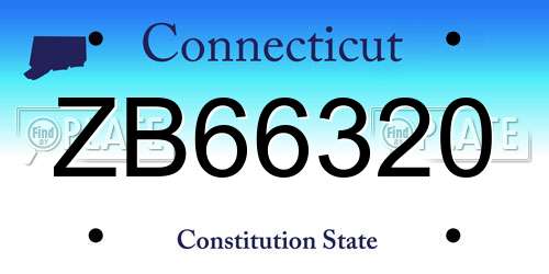 ZB66320 Connecticut License Plate