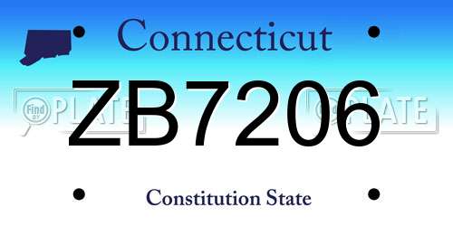 ZB7206 Connecticut License Plate