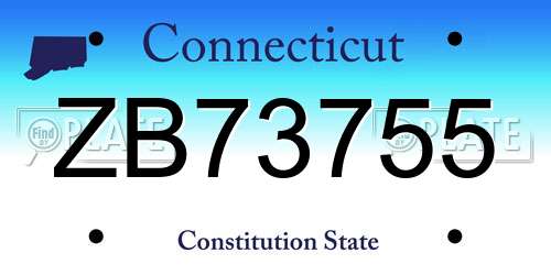 ZB73755 Connecticut License Plate