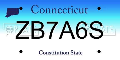 ZB7A6S Connecticut License Plate