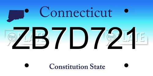 ZB7D721 Connecticut License Plate