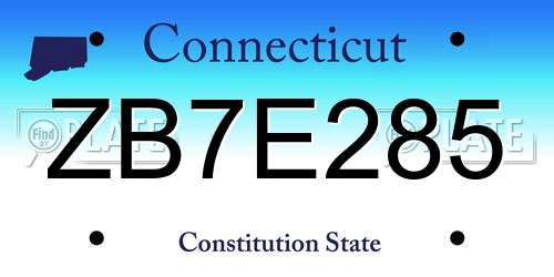 ZB7E285 Connecticut License Plate
