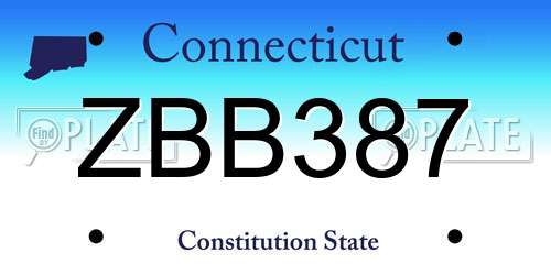 ZBB387 Connecticut License Plate